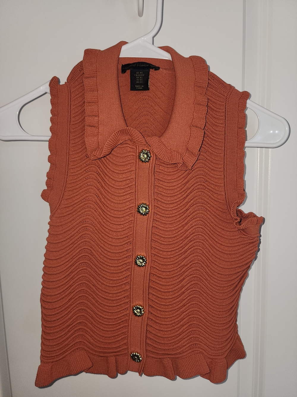 House of Harlow 1960 Ruffle-Trim Knit Tank in Rust Orange